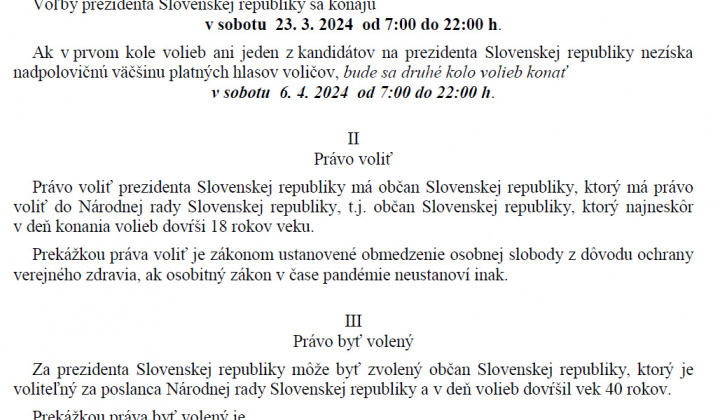 Aktuality / Voľby prezidenta Slovenskej republiky 2024 -  Informácie pre voliča - foto